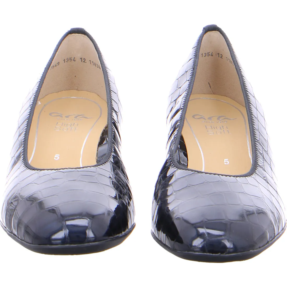 Ara Ladies Croco Court Shoe Navy