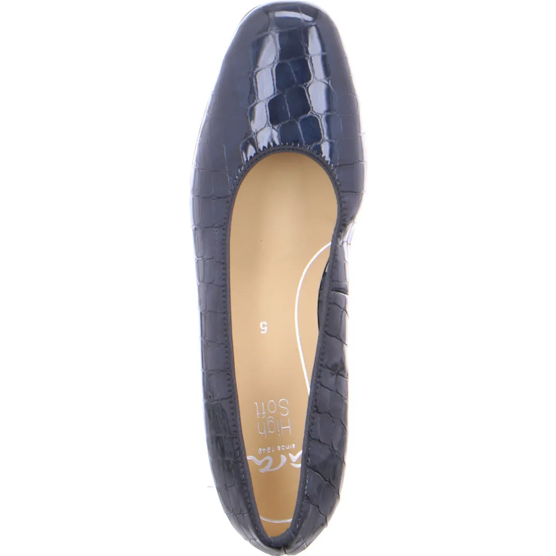Ara Ladies Croco Court Shoe Navy
