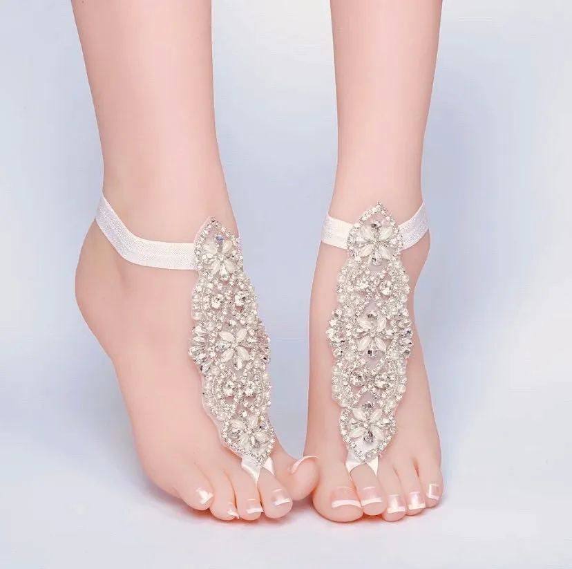 Barefoot sandals for bridal.Applique barefoot sandals Rhinestone barefoot sandals, lace barefoot sandals with stones