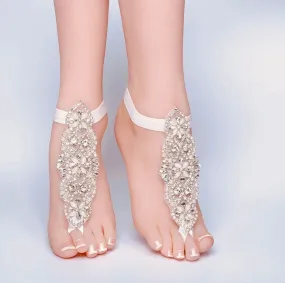 Barefoot sandals for bridal.Applique barefoot sandals Rhinestone barefoot sandals, lace barefoot sandals with stones
