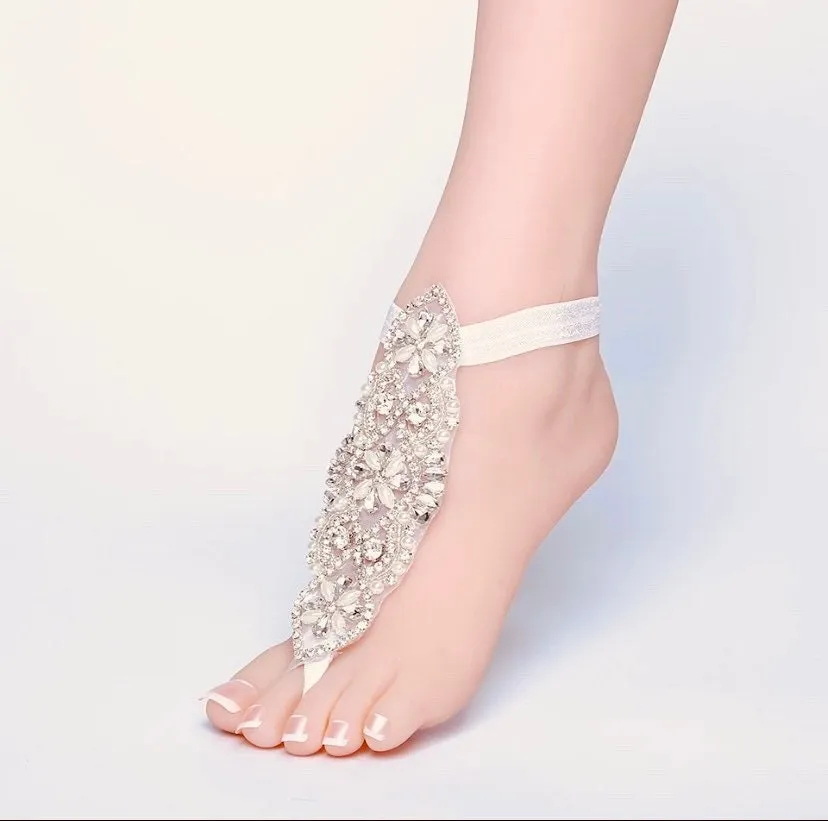 Barefoot sandals for bridal.Applique barefoot sandals Rhinestone barefoot sandals, lace barefoot sandals with stones