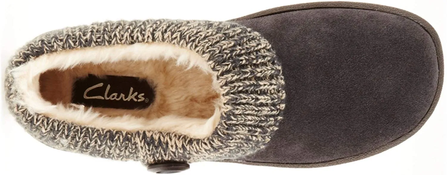 Clarks Women's Knit Scuff Leather Slipper Mules Sweater Cuff Clog (6, Grey)