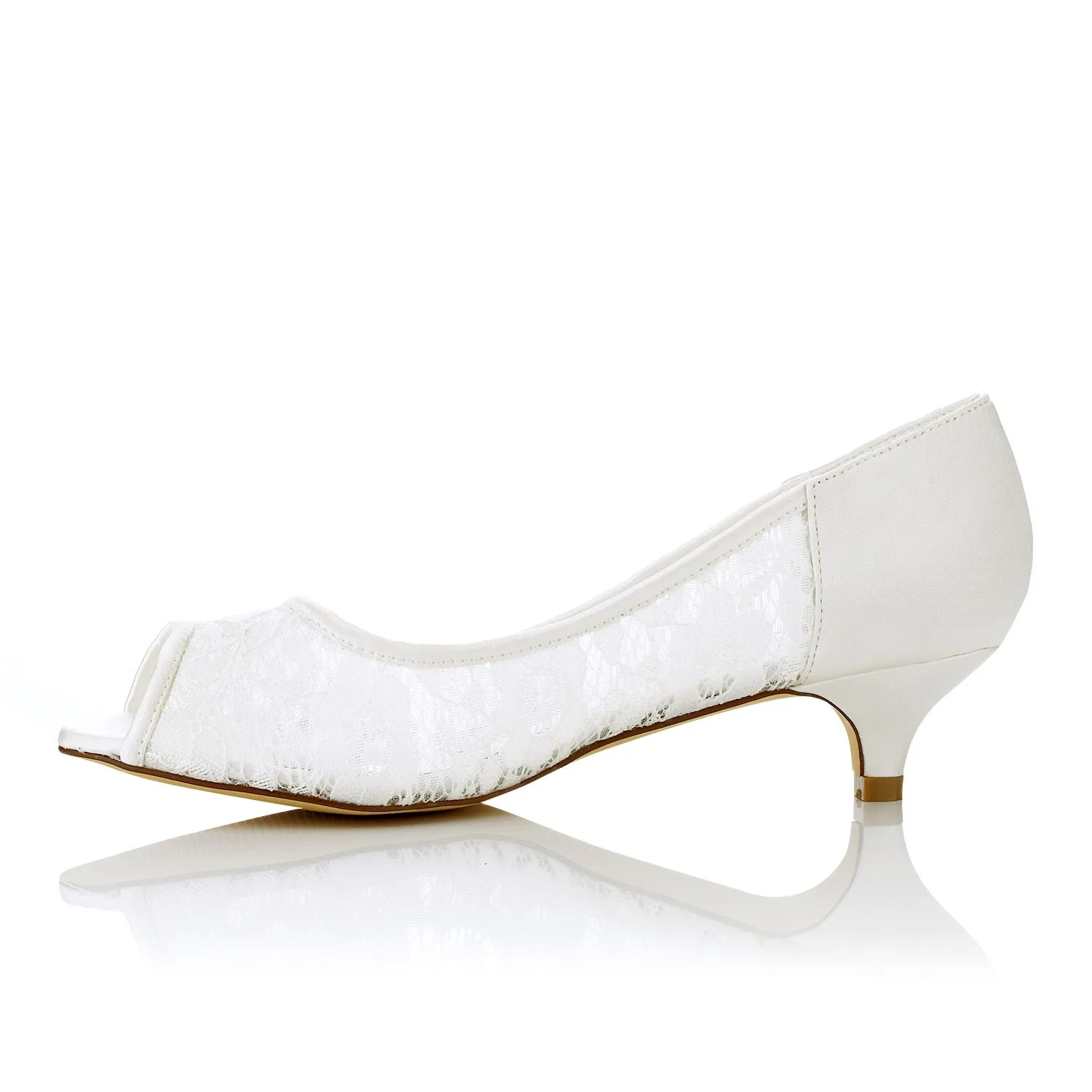 Women's Bridal Shoes 1.5" Peep Toe Low Heel Lace Satin Pumps Wedding Shoes