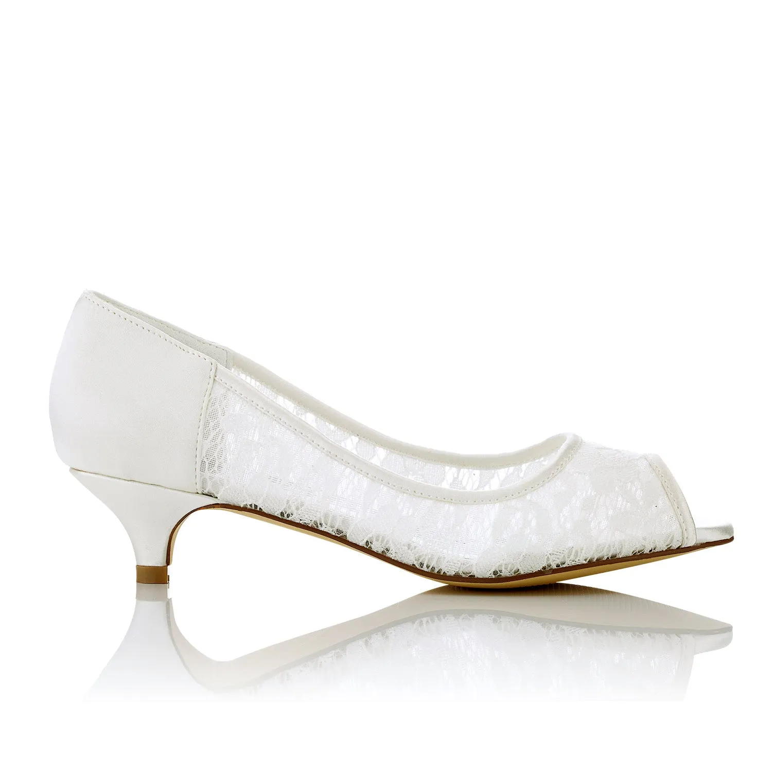 Women's Bridal Shoes 1.5" Peep Toe Low Heel Lace Satin Pumps Wedding Shoes