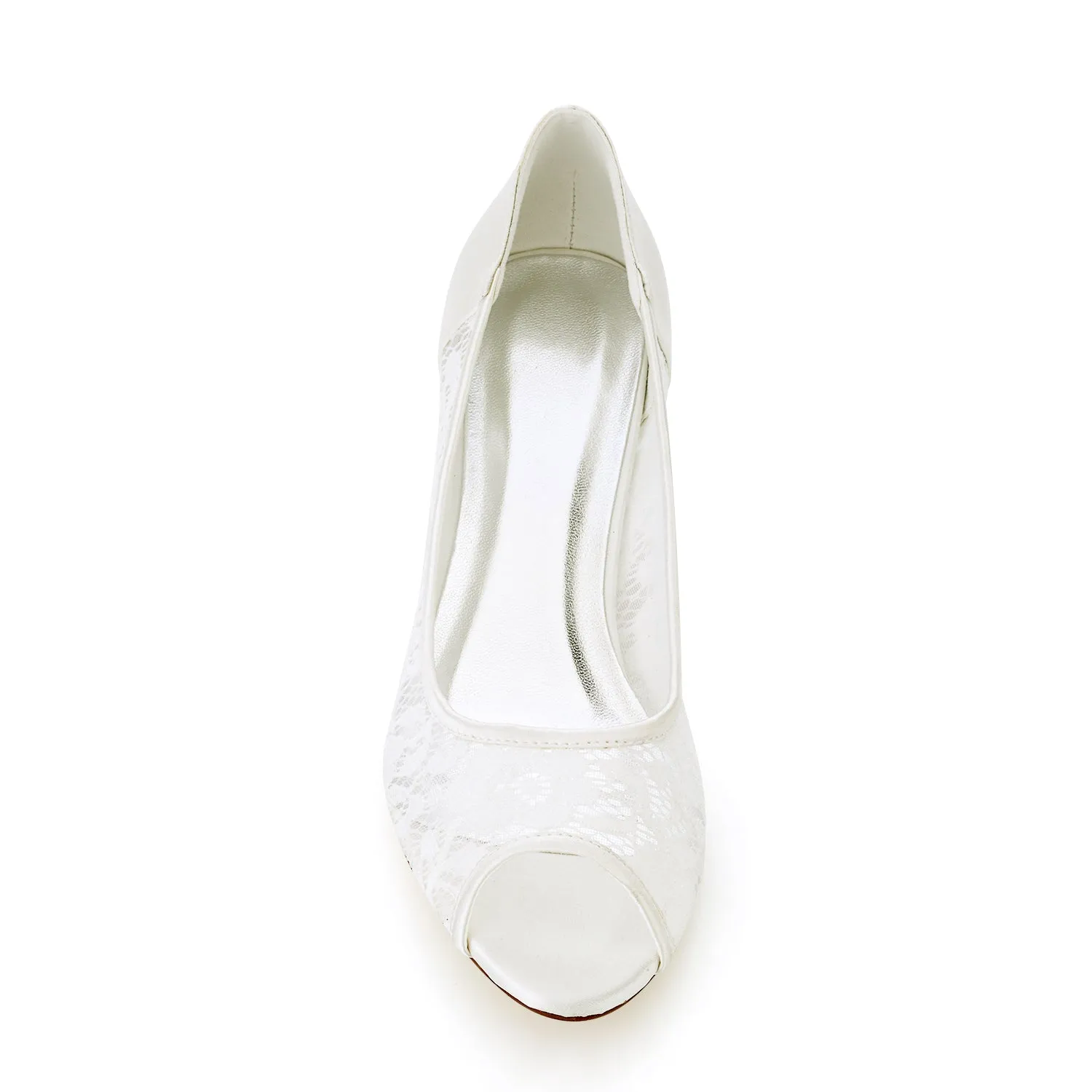 Women's Bridal Shoes 1.5" Peep Toe Low Heel Lace Satin Pumps Wedding Shoes